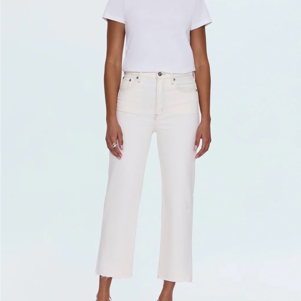 pistola Cream High-Rise Cropped Wide-Leg Jeans